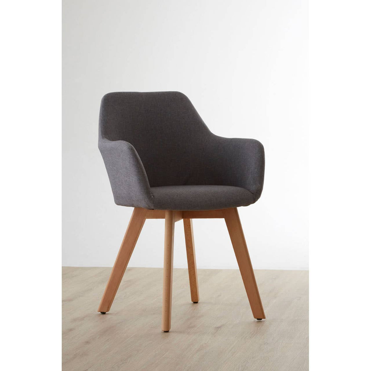 Stockholm Grey Fabric Chair With Wood Legs.
