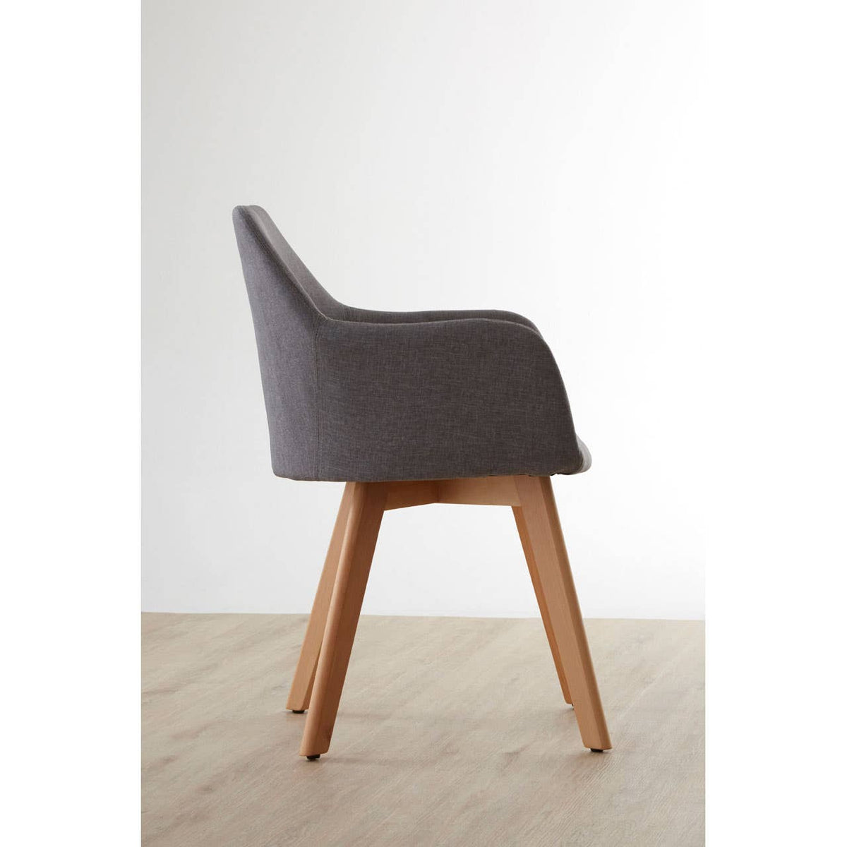 Stockholm Grey Fabric Chair With Wood Legs.