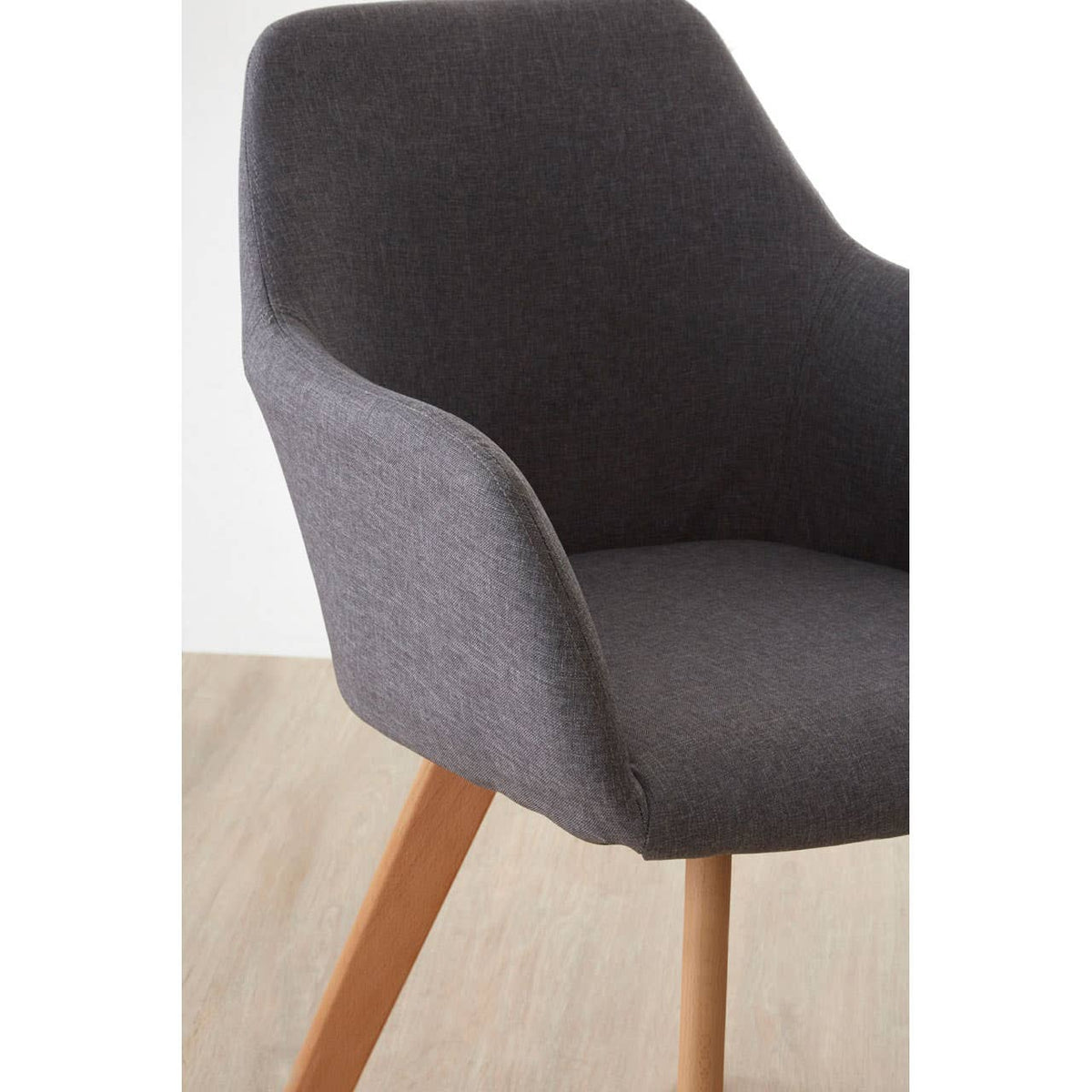 Stockholm Grey Fabric Chair With Wood Legs.