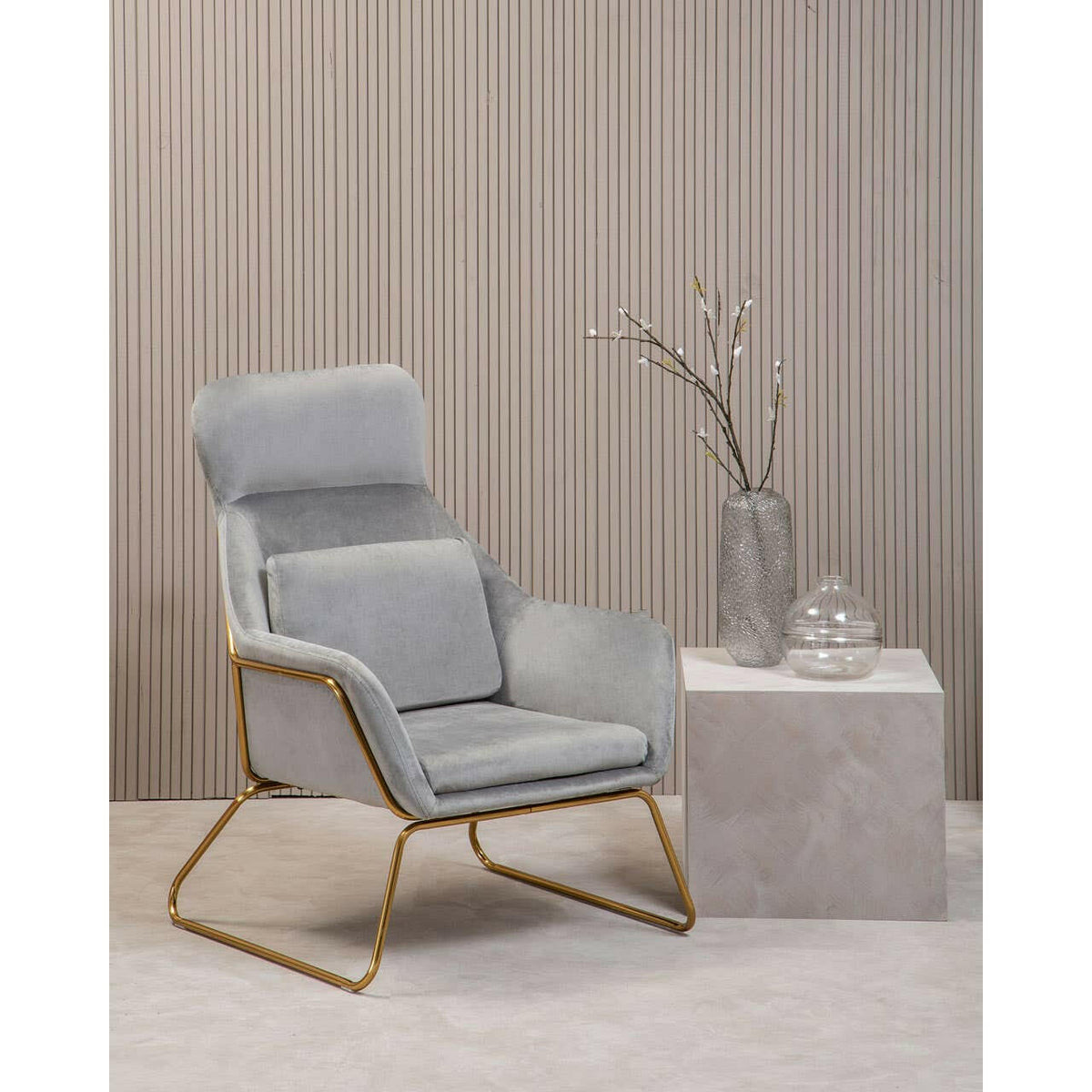 Stockholm Grey Velvet Armchair.