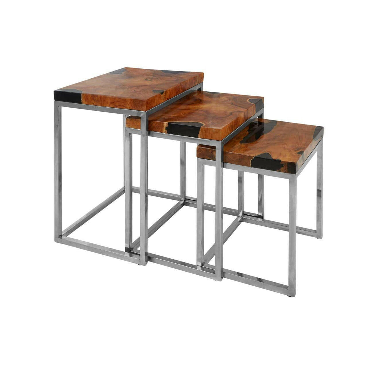 Surak Set Of 3 Teak Wood Nesting Tables.