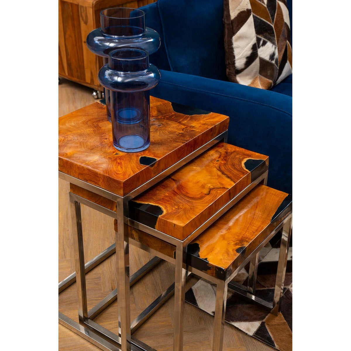 Surak Set Of 3 Teak Wood Nesting Tables.