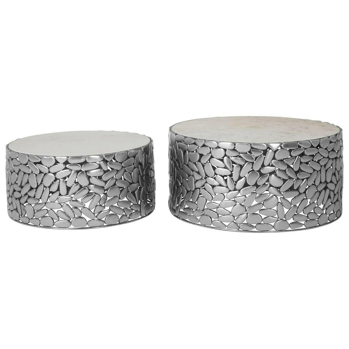 Templar Set Of 2 Antique Pewter Side Tables.