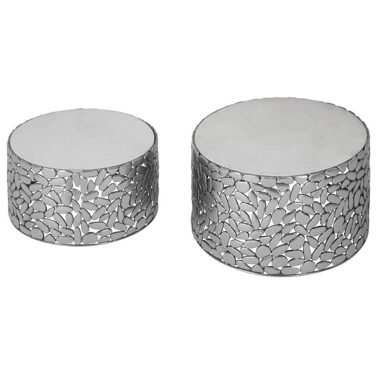 Templar Set Of 2 Antique Pewter Side Tables.