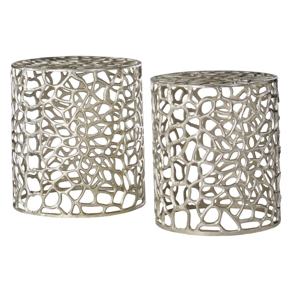 Templar Stools With Silver Finish - Set Of 2.
