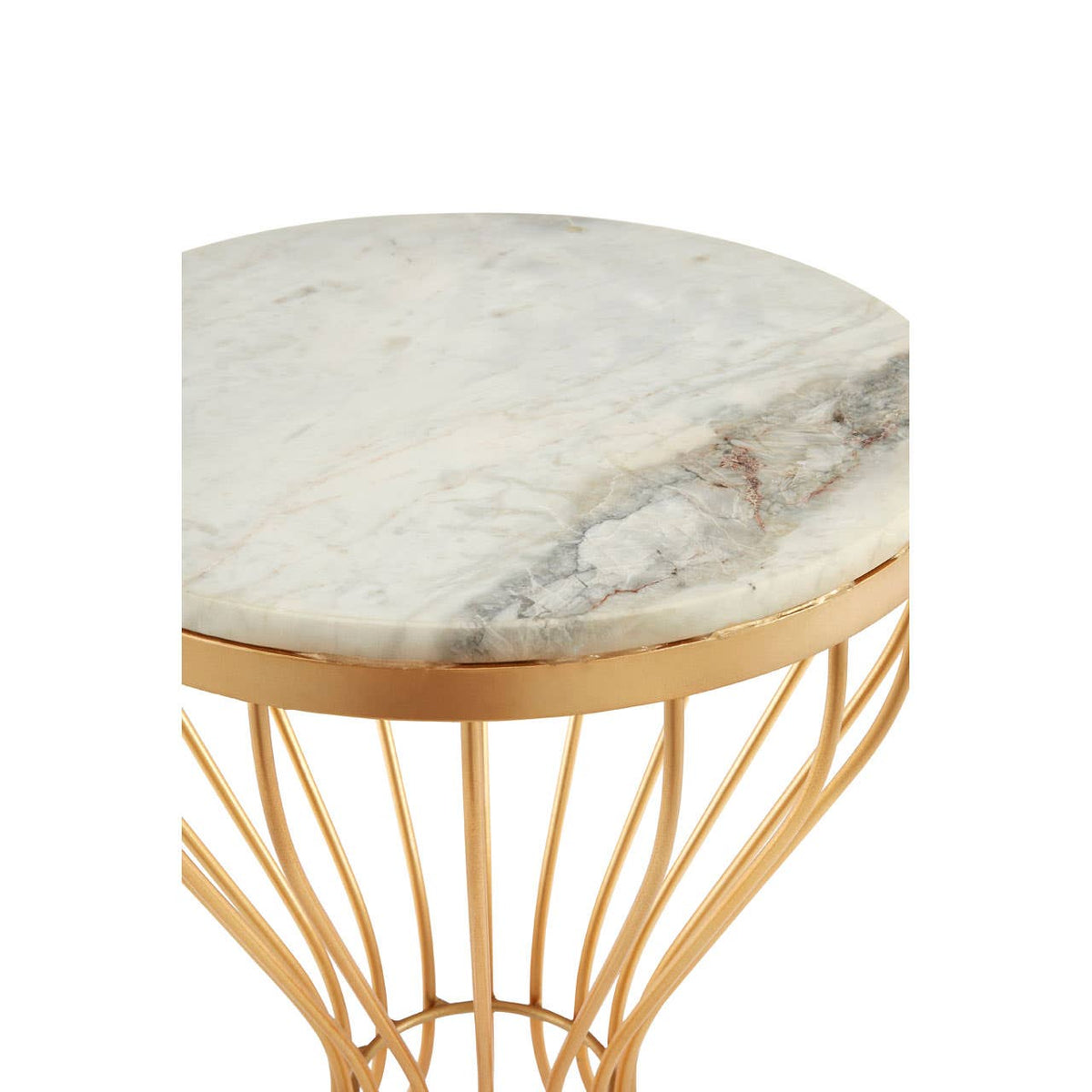 Templar White Marble Pinched Base Iron Table.