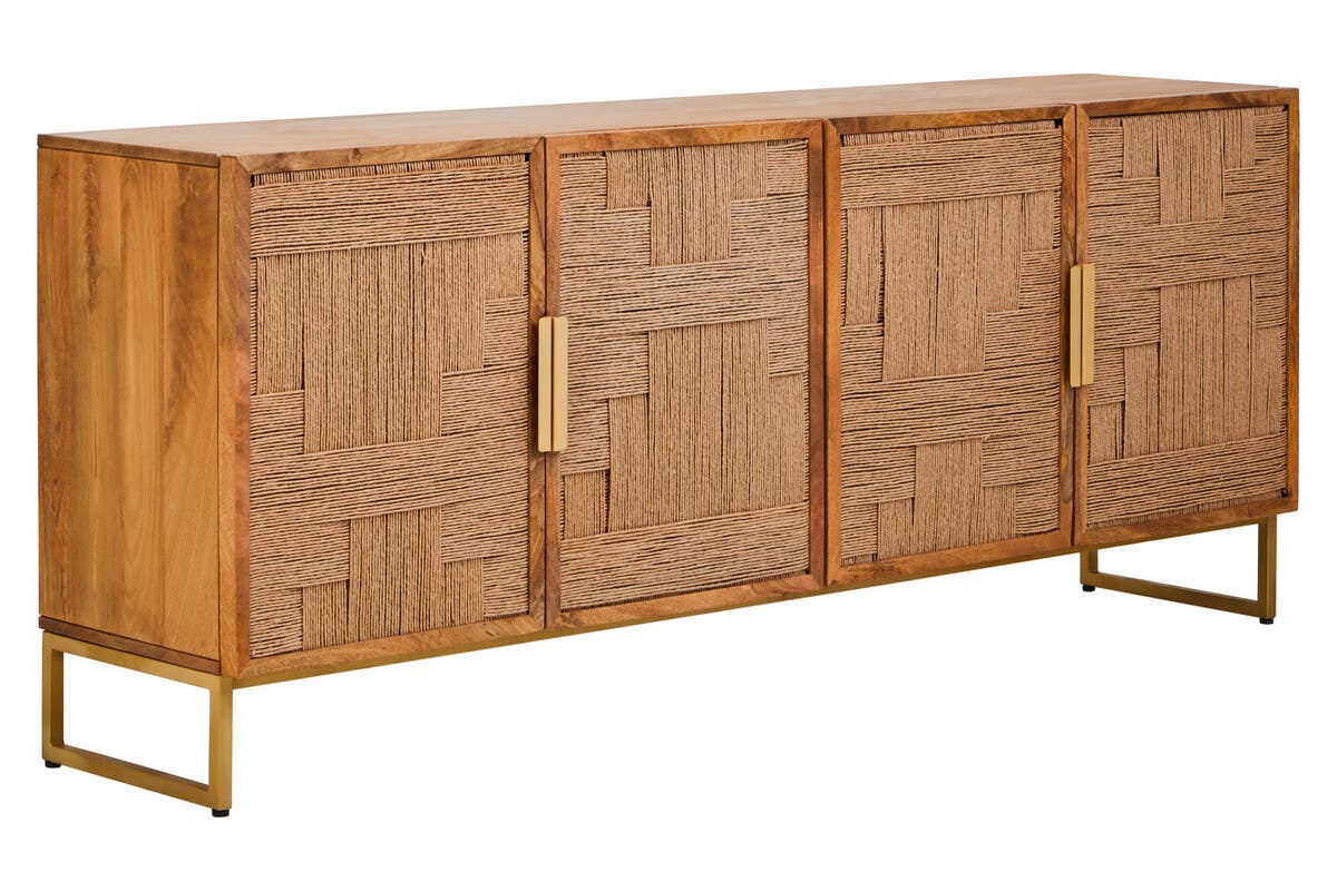 Noosa & Co. Living Teora Mango Wood Paper Rope Detail Four Door Sideboard House of Isabella UK