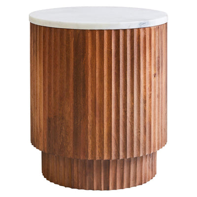 Noosa & Co. Living Torcino Mango Wood Carved Design Marble Top Side Table House of Isabella UK