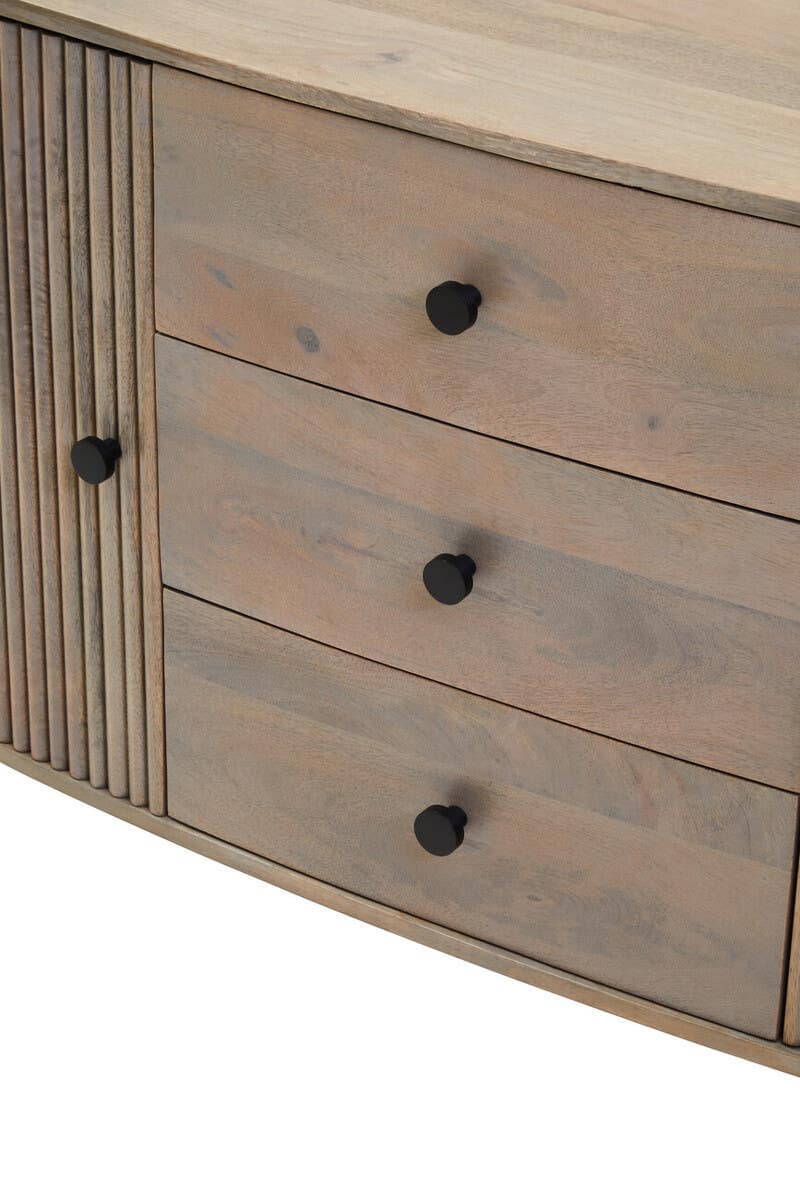 Torello Three Drawer Grey Mango Wood Sideboard.