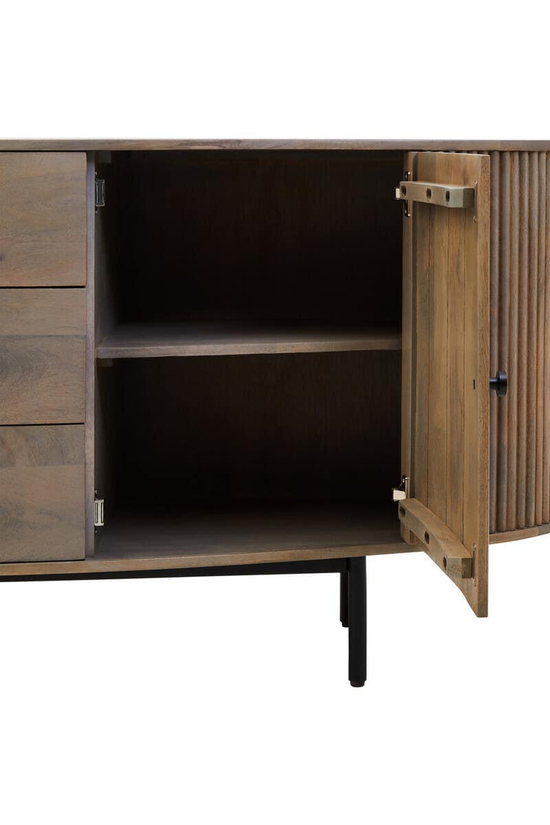 Torello Three Drawer Grey Mango Wood Sideboard.