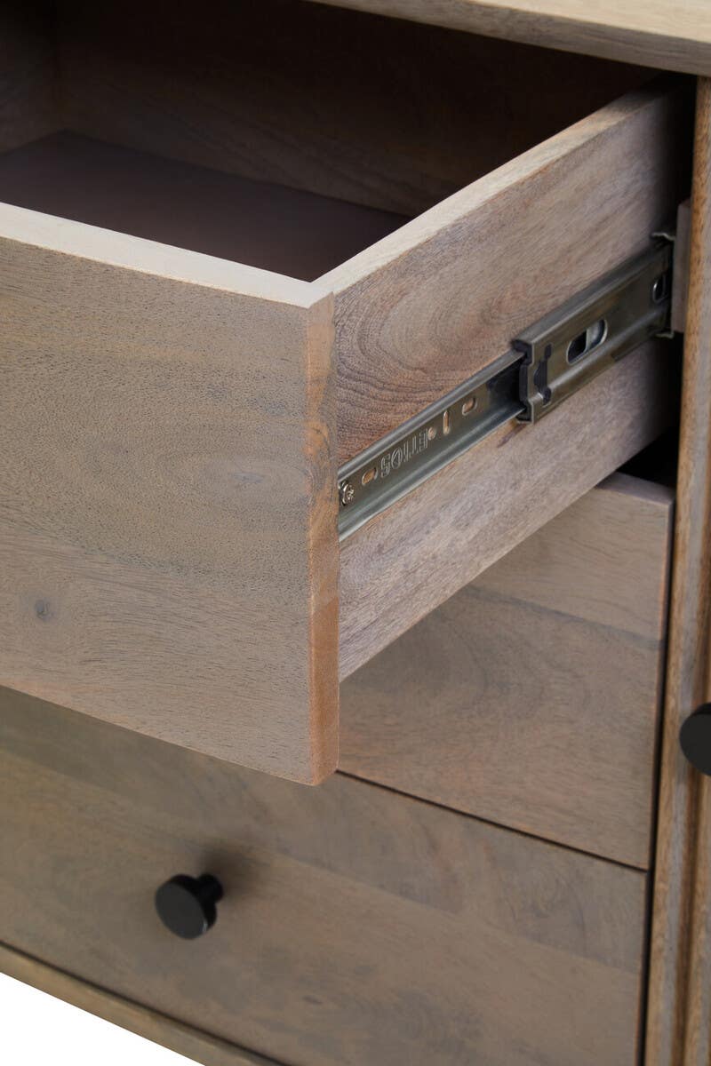 Torello Three Drawer Grey Mango Wood Sideboard.