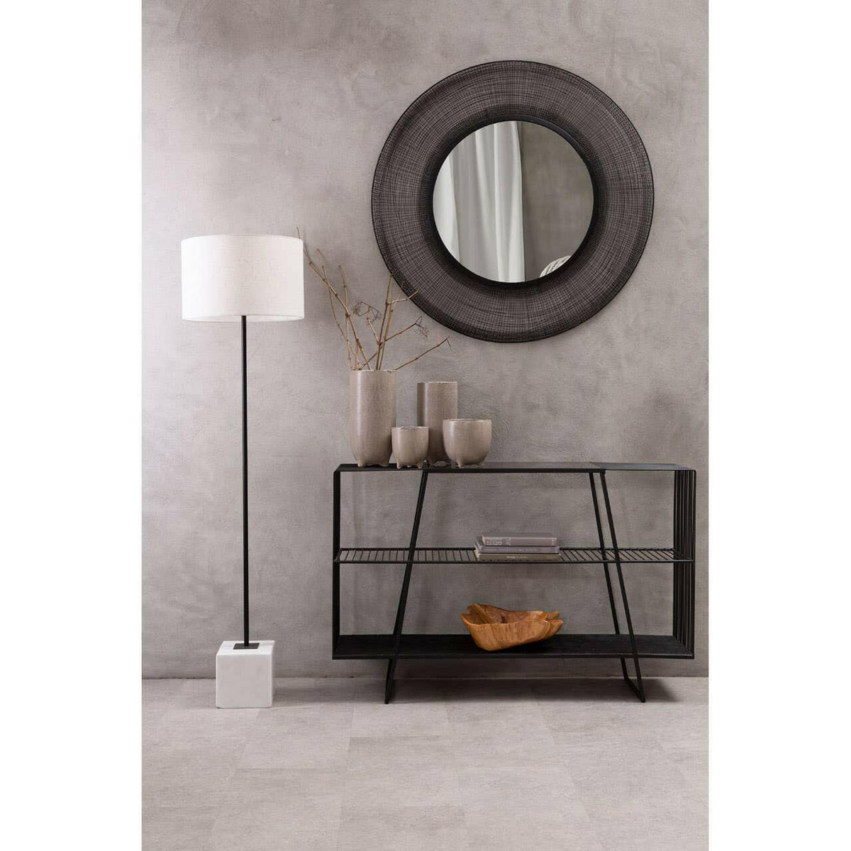 Trento Console Table With Grey Glass Top.