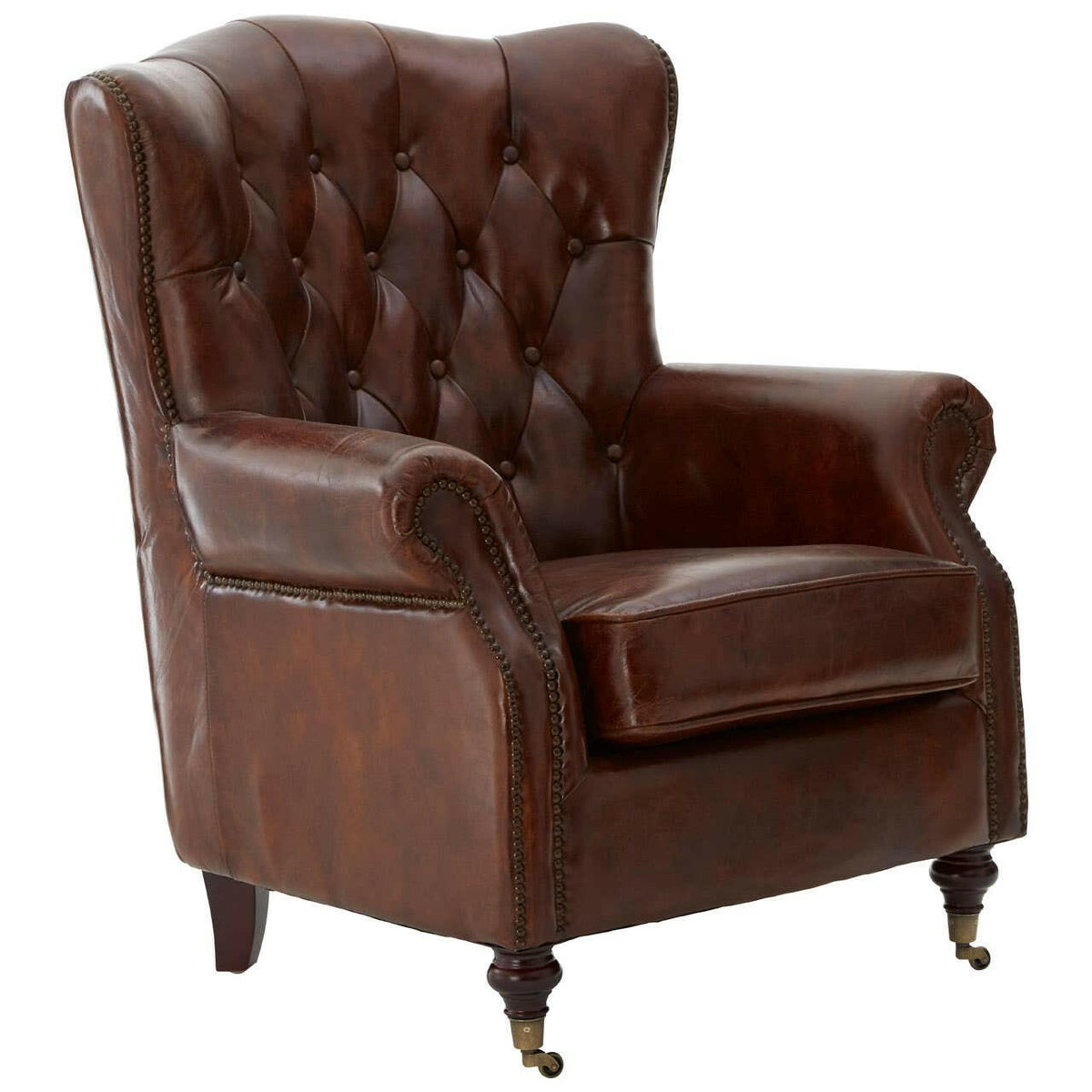 Victor Brown Leather Scroll Armchair.
