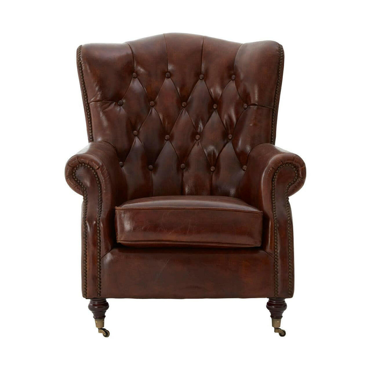 Victor Brown Leather Scroll Armchair.