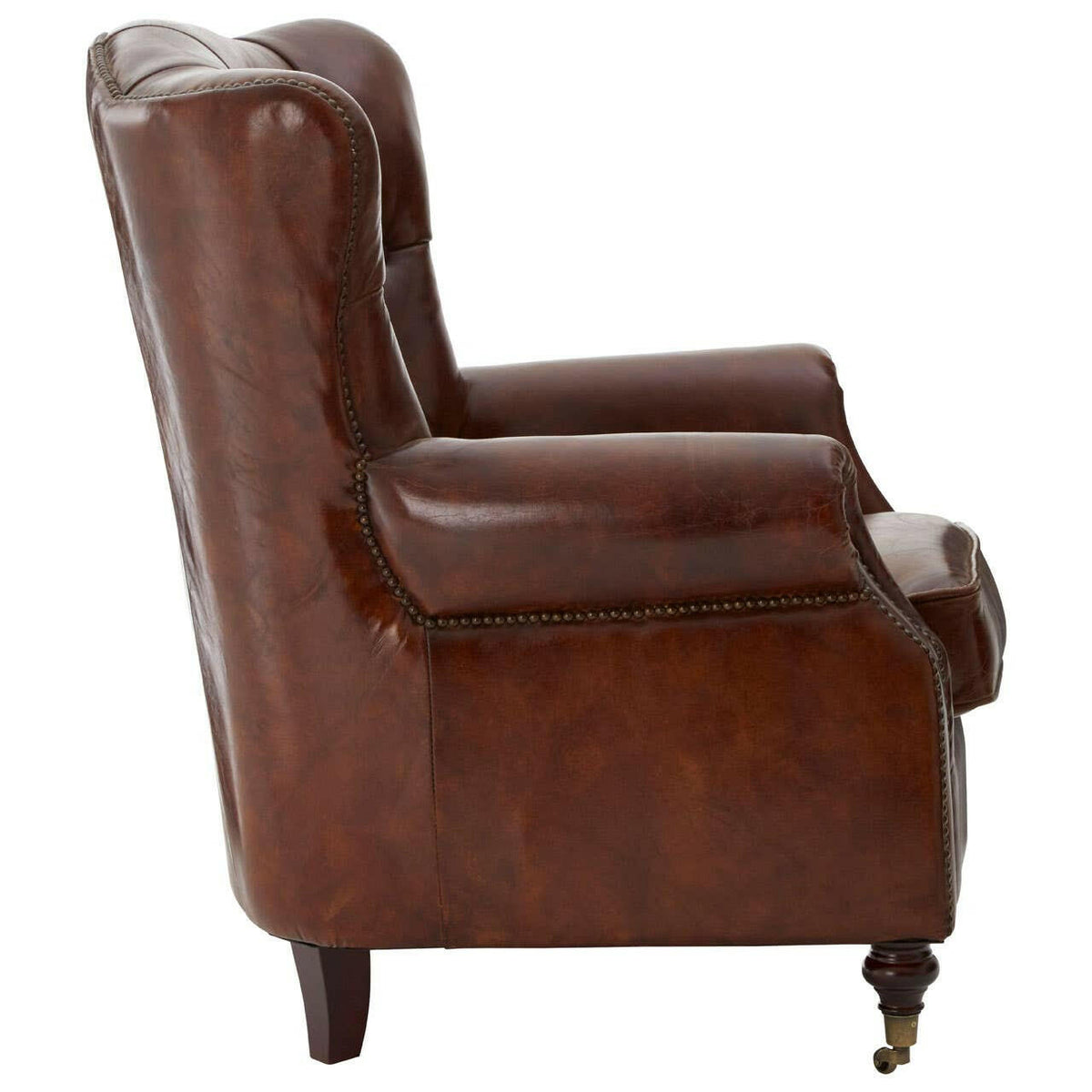 Victor Brown Leather Scroll Armchair.