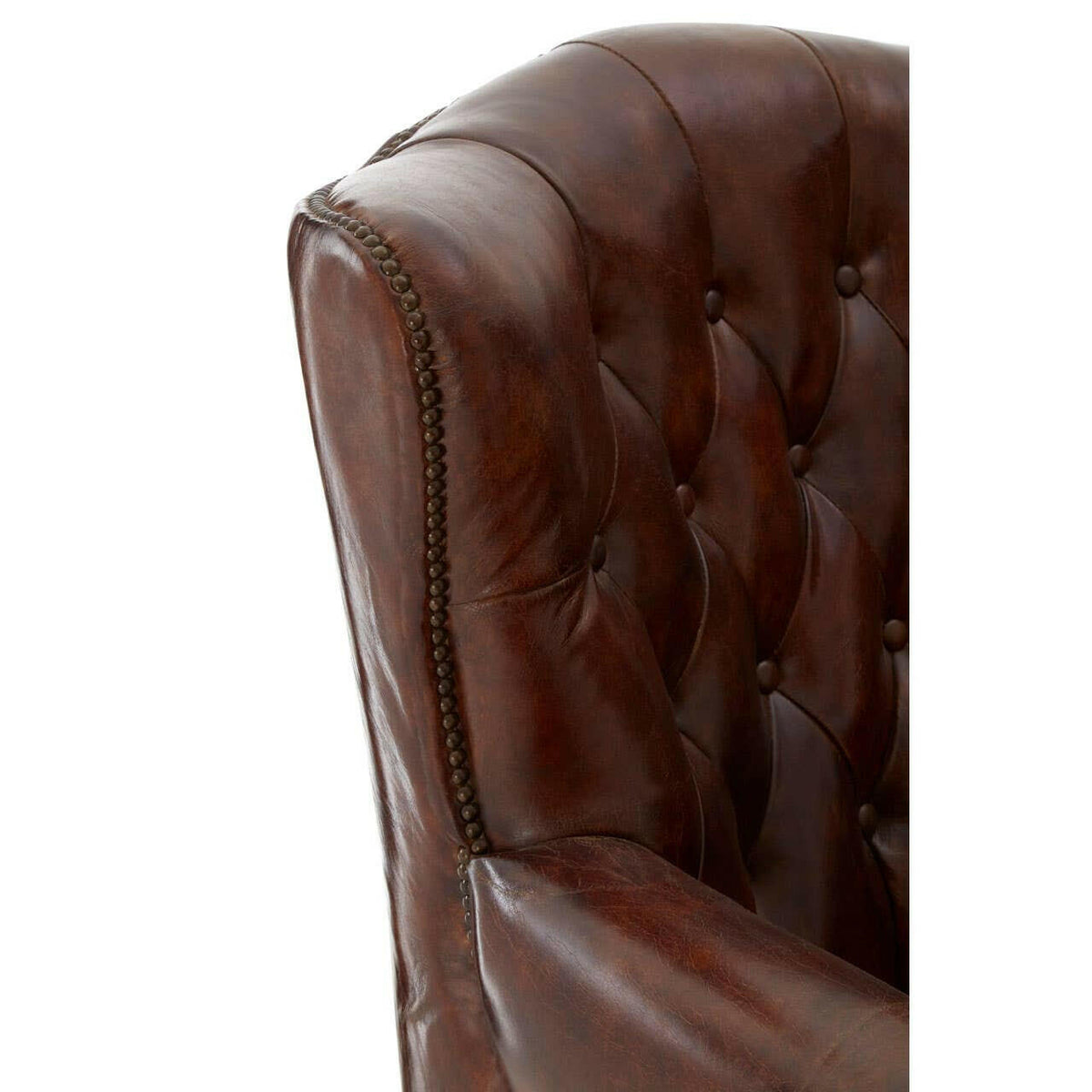 Victor Brown Leather Scroll Armchair.