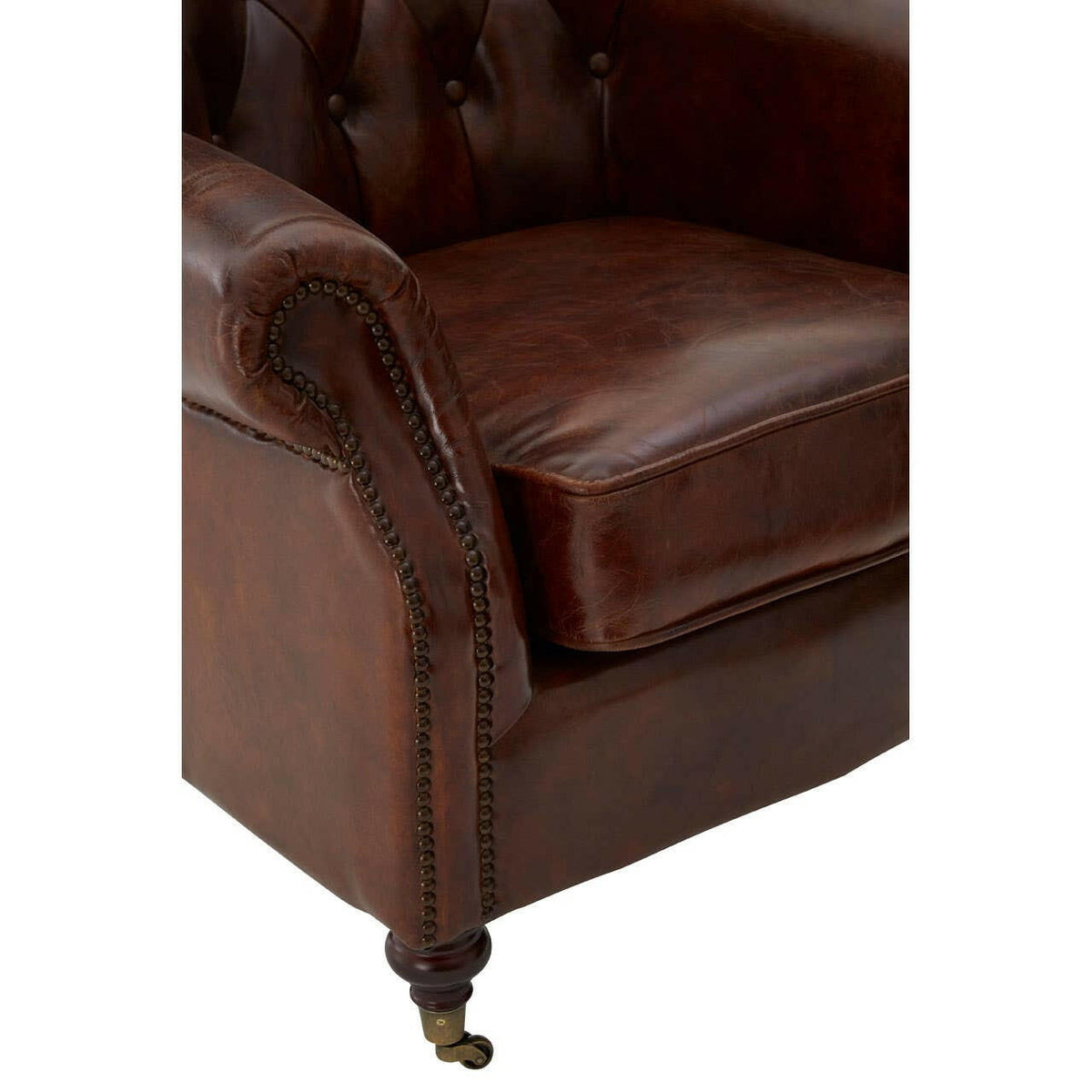 Victor Brown Leather Scroll Armchair.