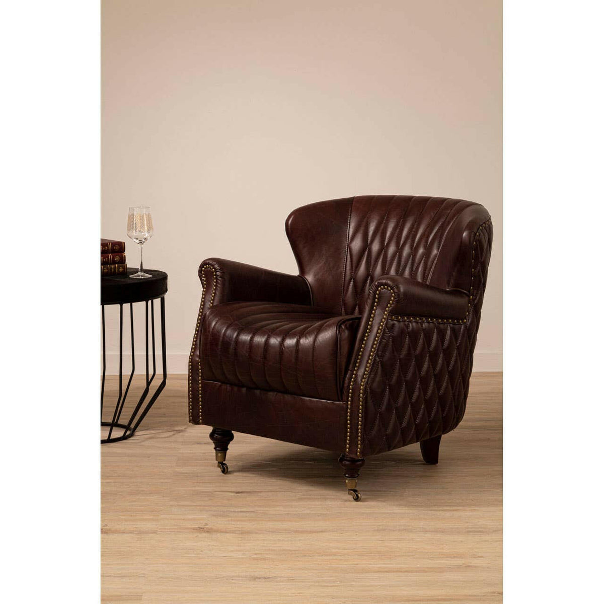 Victor Coffee Leather Winged Armchair.