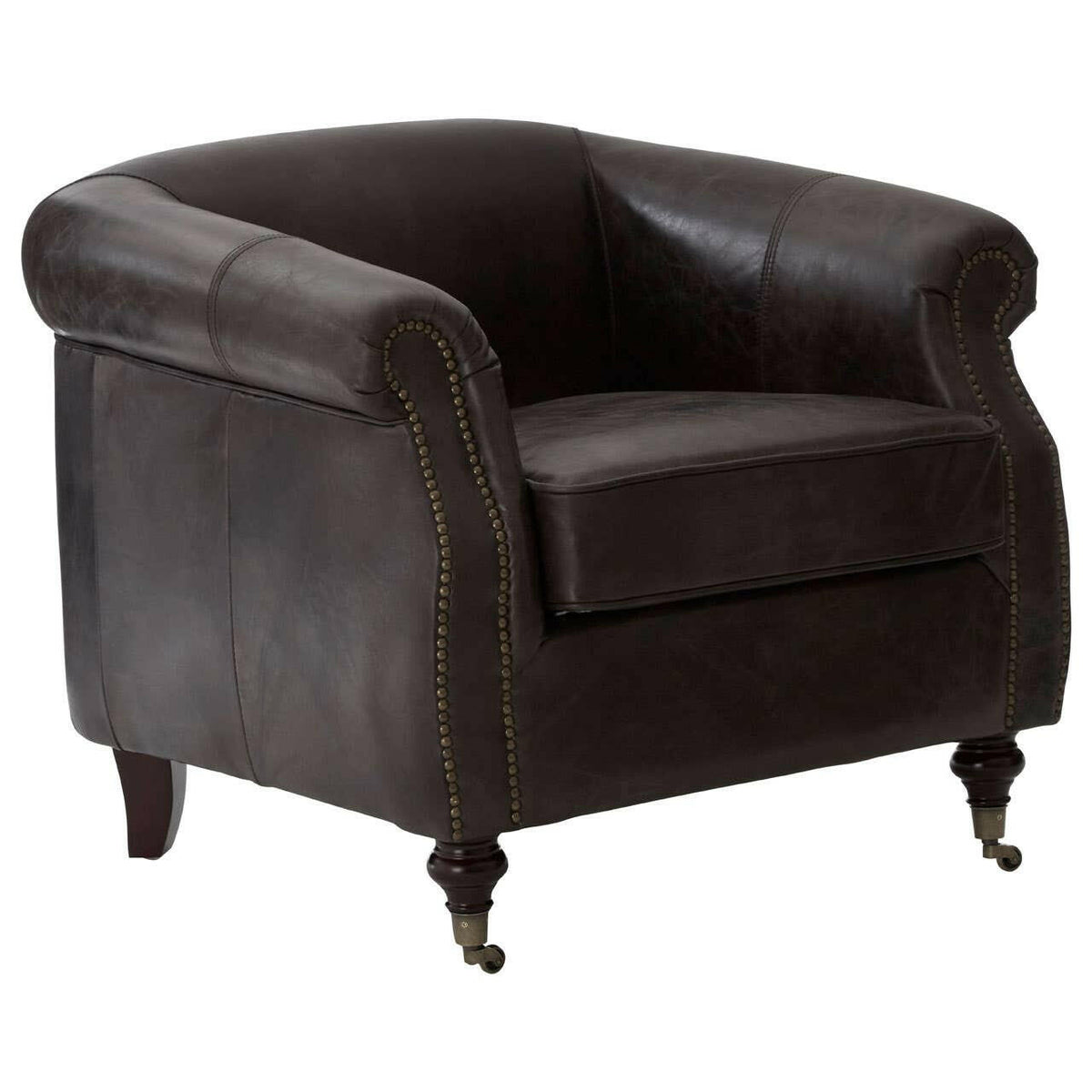 Victor Grey Leather Winged Armchair.