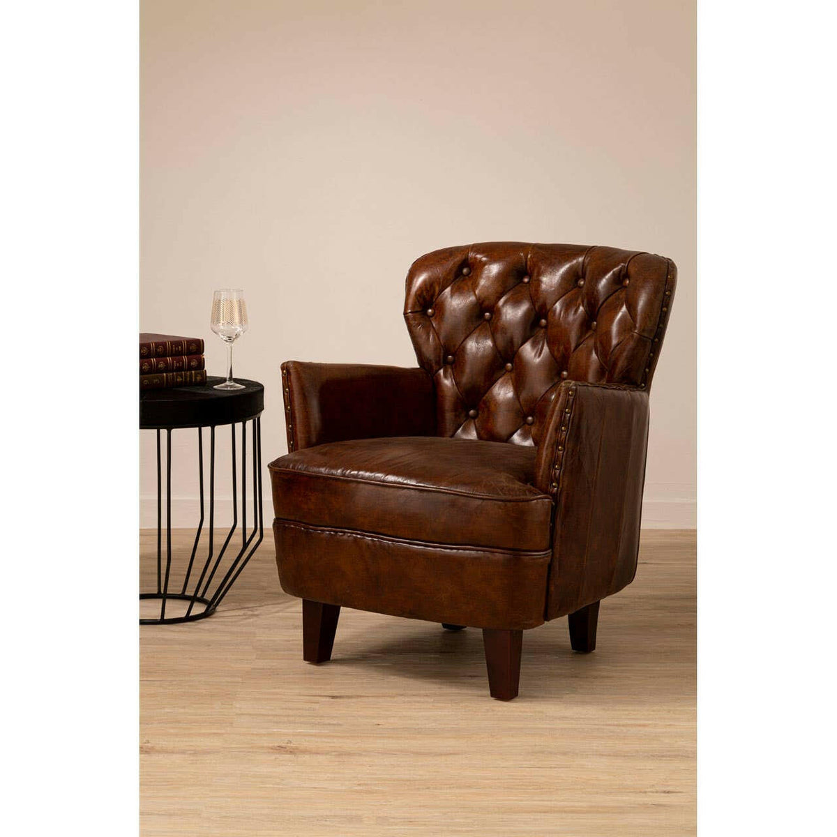 Victor Mocha Brown Button Back Armchair.