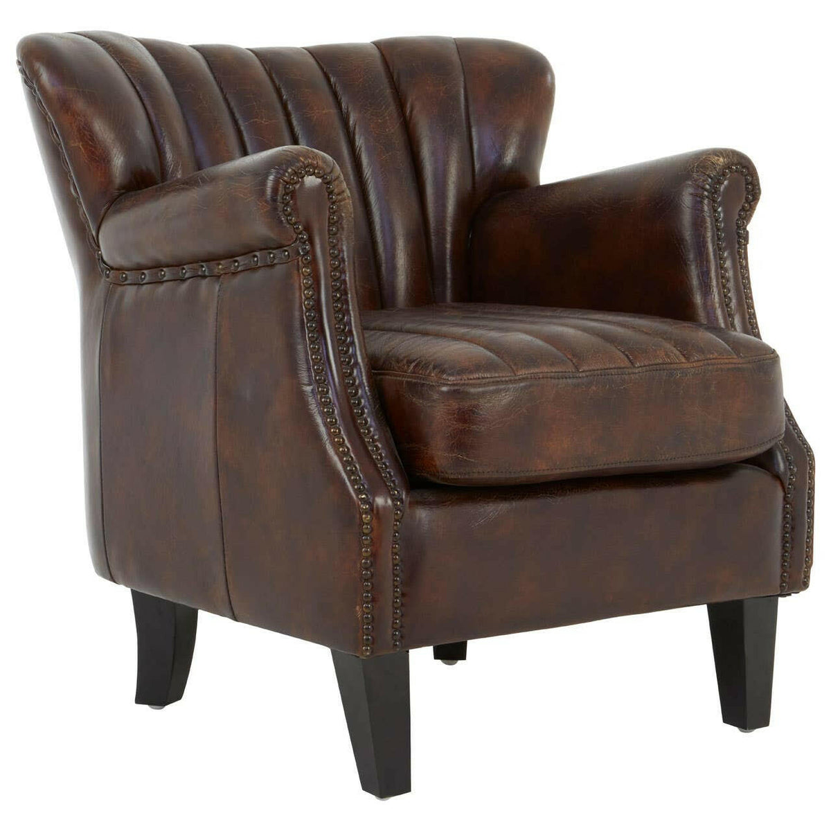 Victor Winged Brown Leather Armchair.