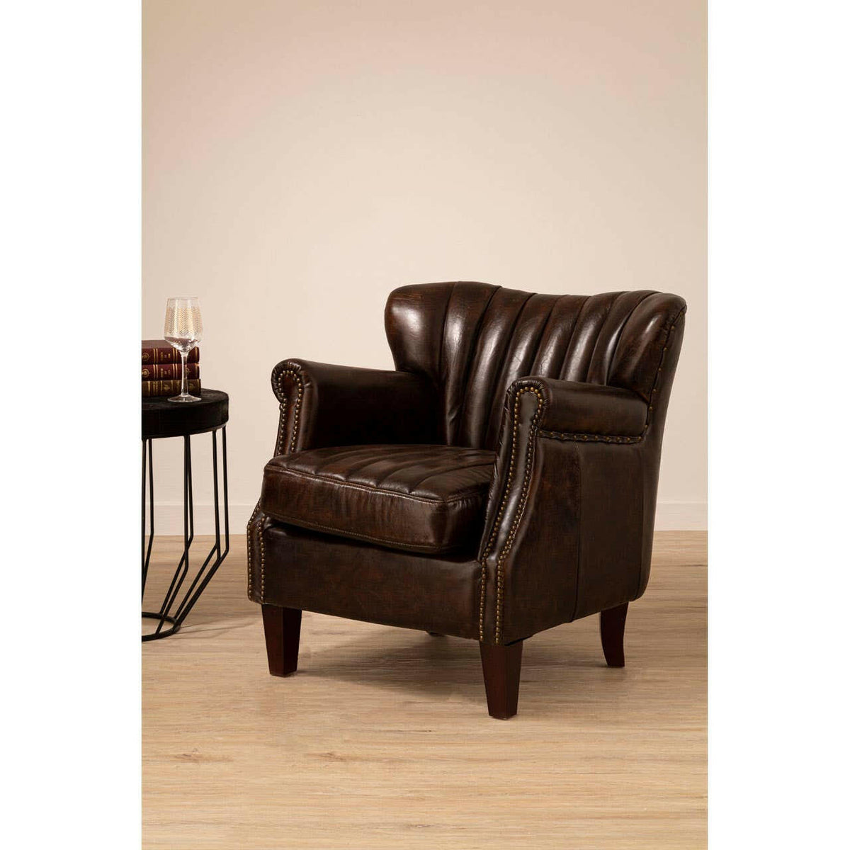 Victor Winged Brown Leather Armchair.