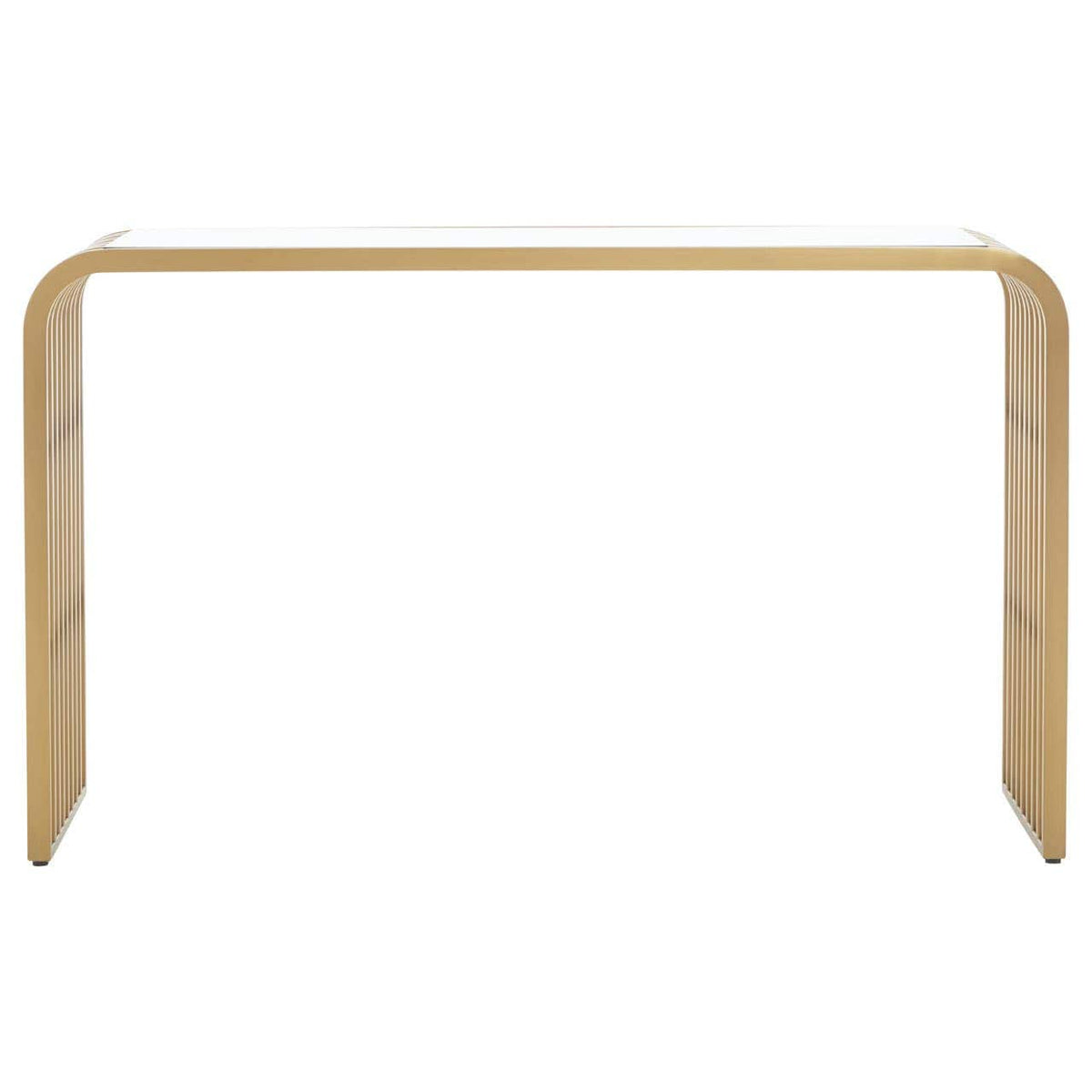 Vogue Matte Gold Slatted Console Table.