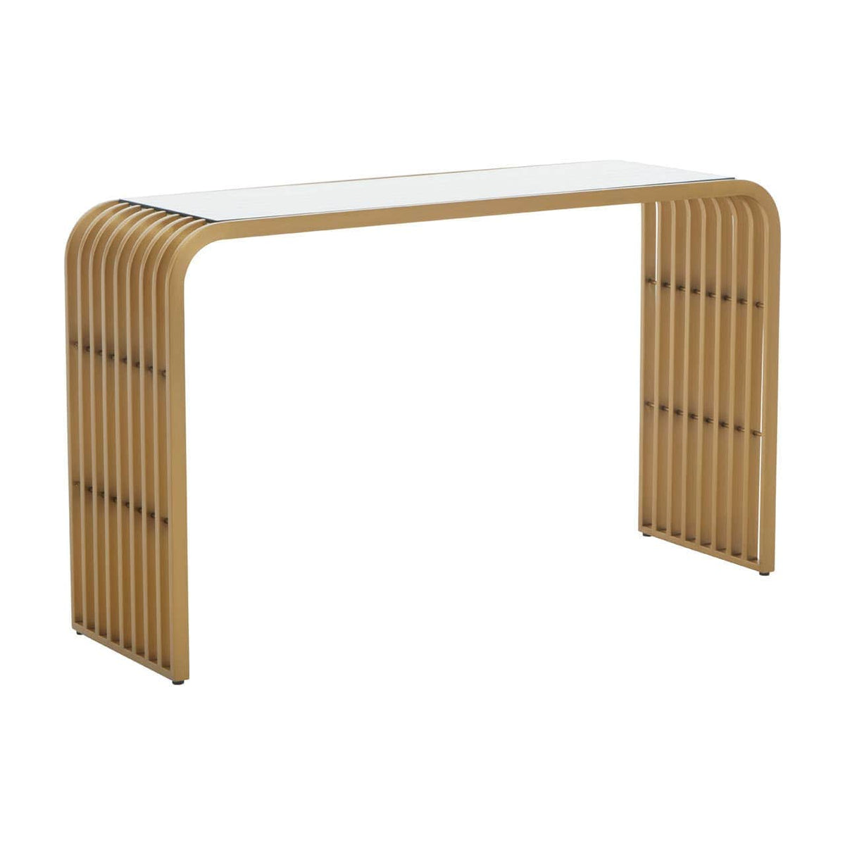 Vogue Matte Gold Slatted Console Table.