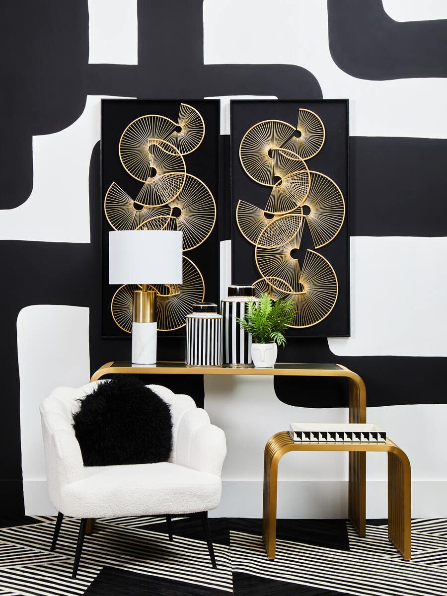 Vogue Matte Gold Slatted Console Table.