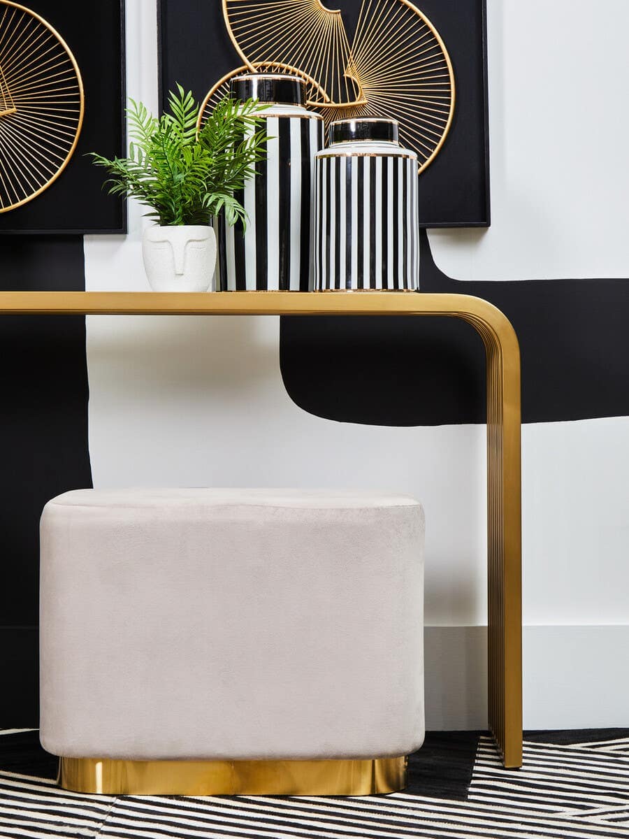Vogue Matte Gold Slatted Console Table.