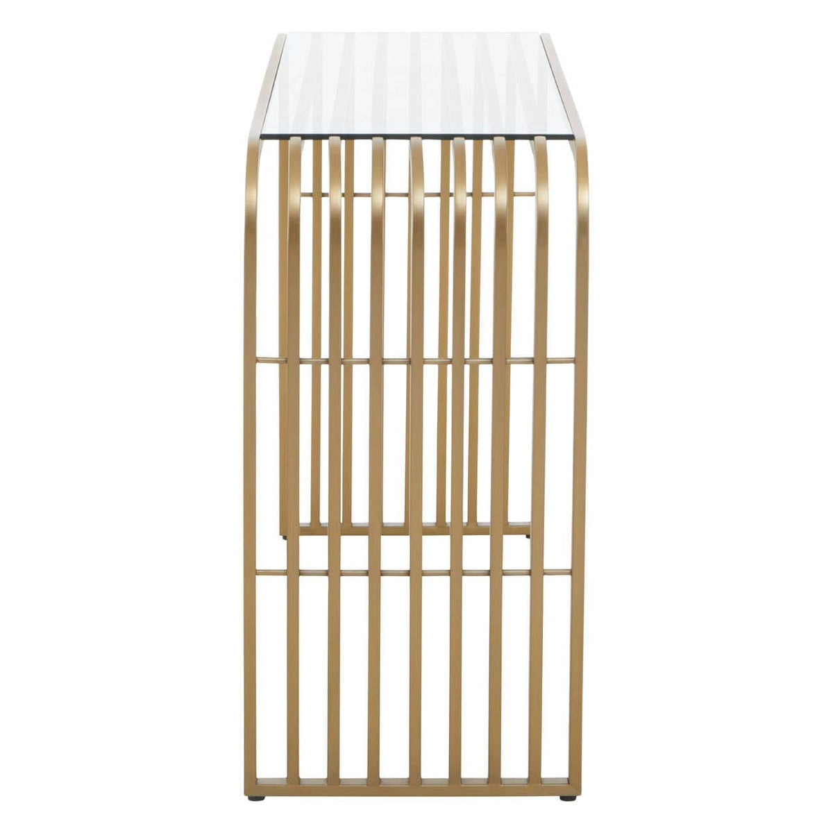 Vogue Matte Gold Slatted Console Table.