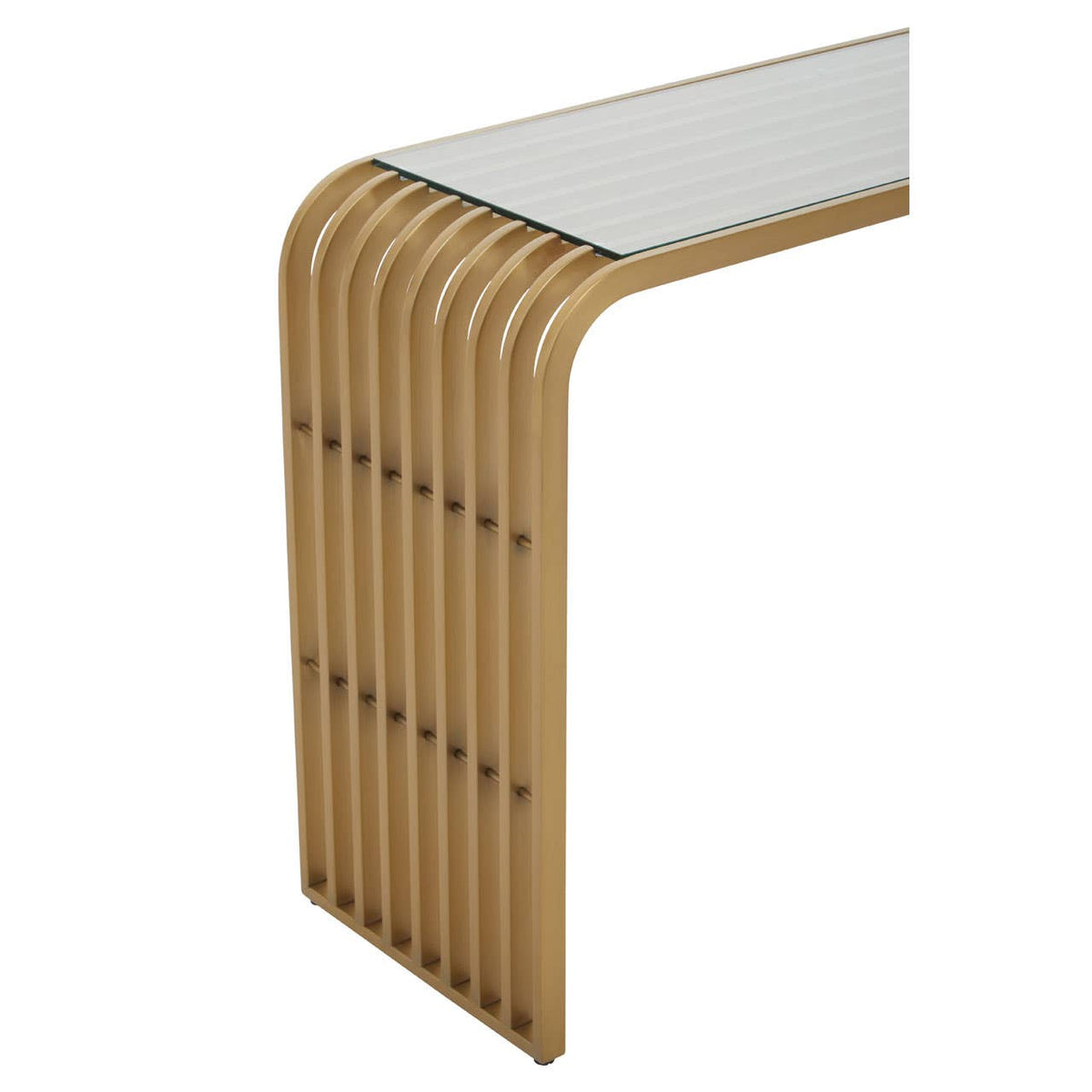 Vogue Matte Gold Slatted Console Table.