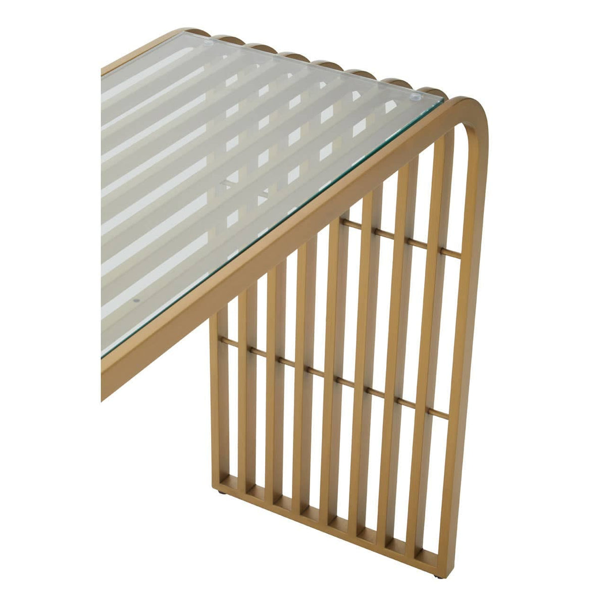 Vogue Matte Gold Slatted Console Table.