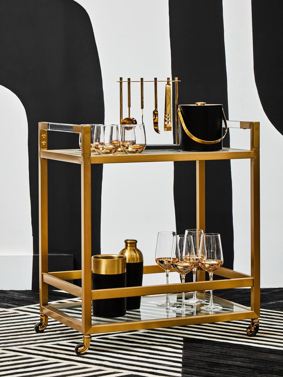 Vogue Matte Gold Two Tier Butler Trolley.