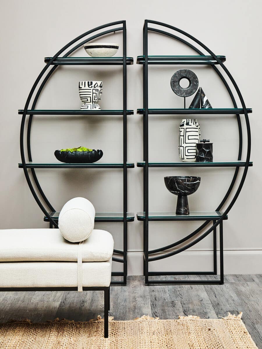 Vogue Right Half Moon Black Shelf Unit.