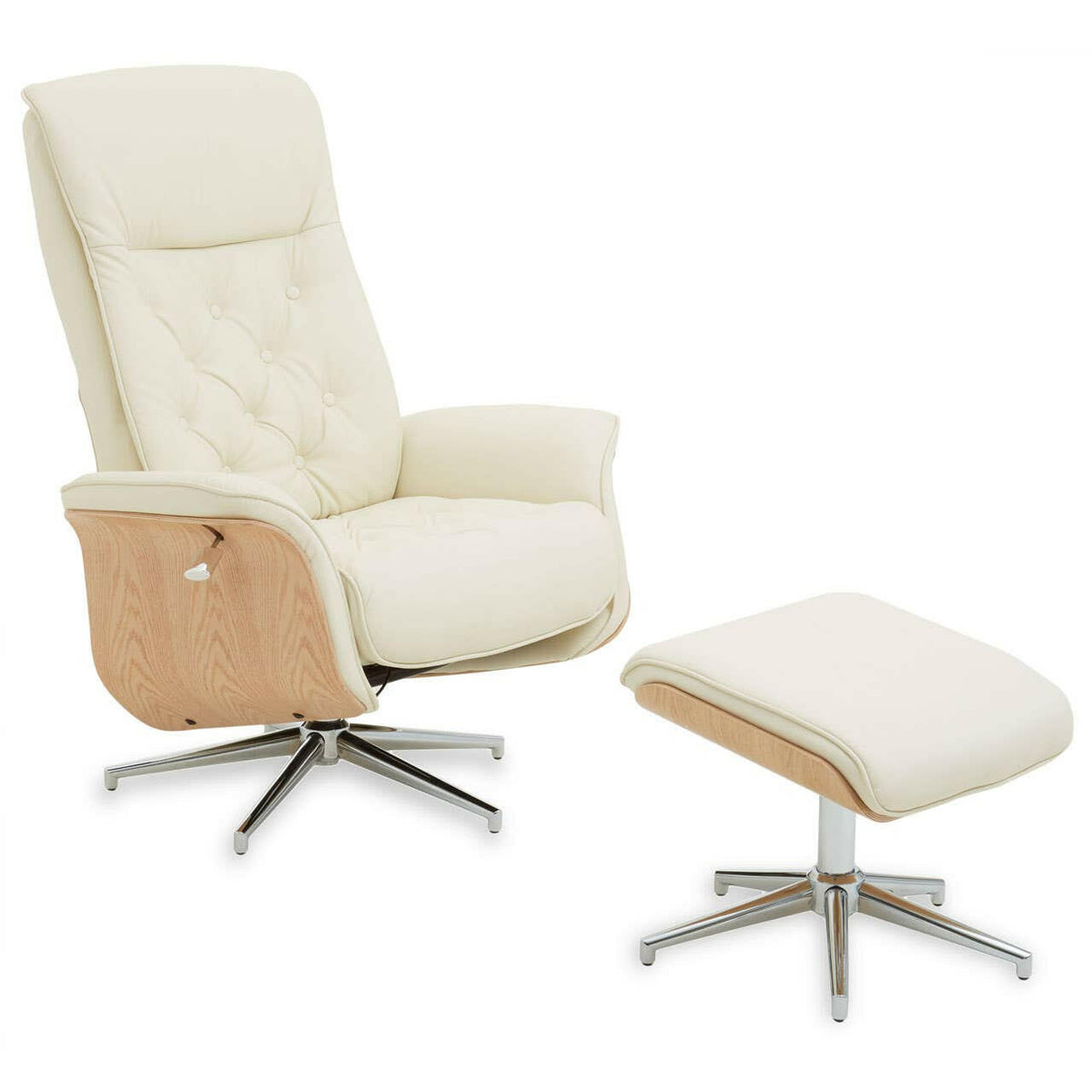 Warrington Ivory Leather Effect Recliner And Footstool.