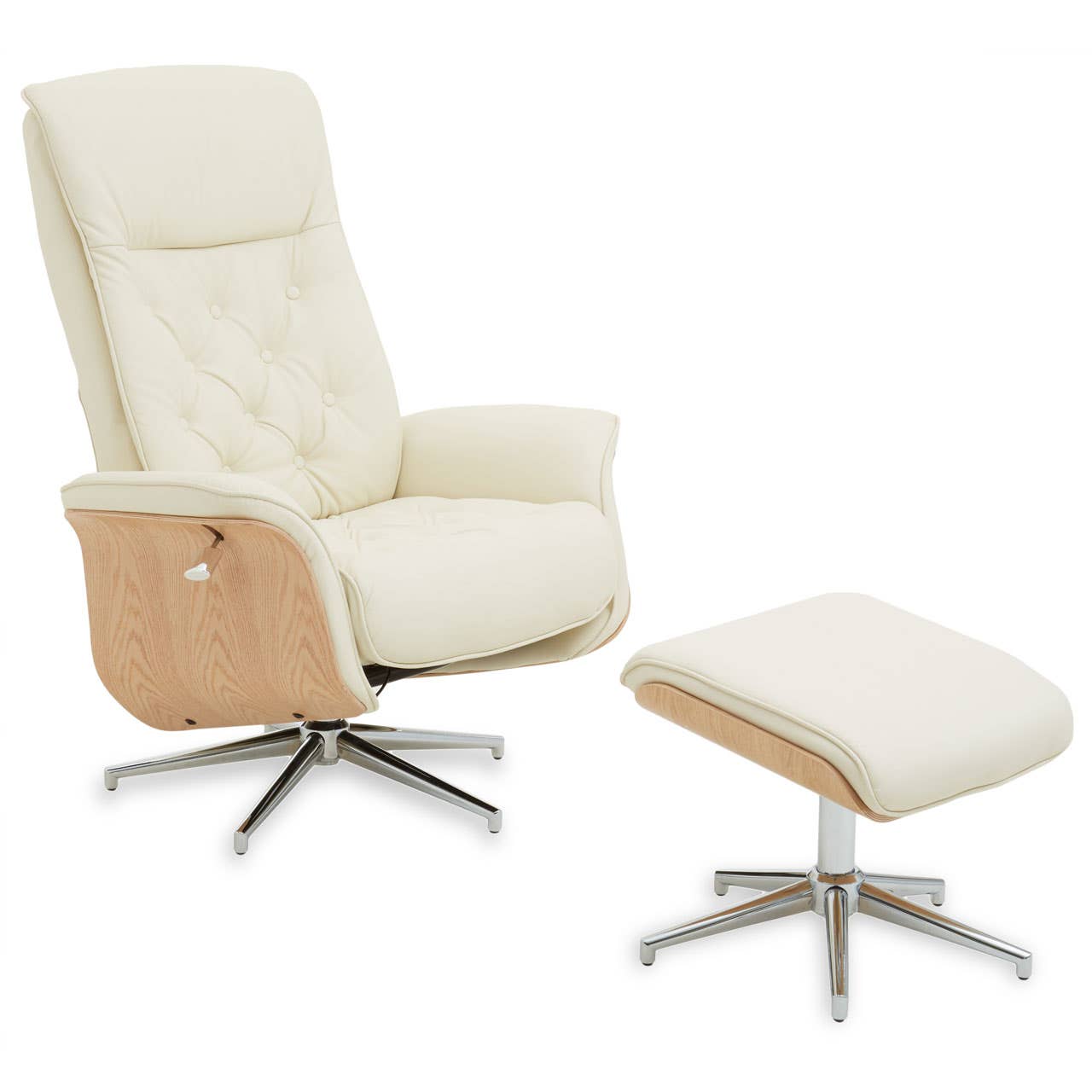 Noosa & Co. Living Warrington Ivory Leather Effect Recliner And Footstool House of Isabella UK