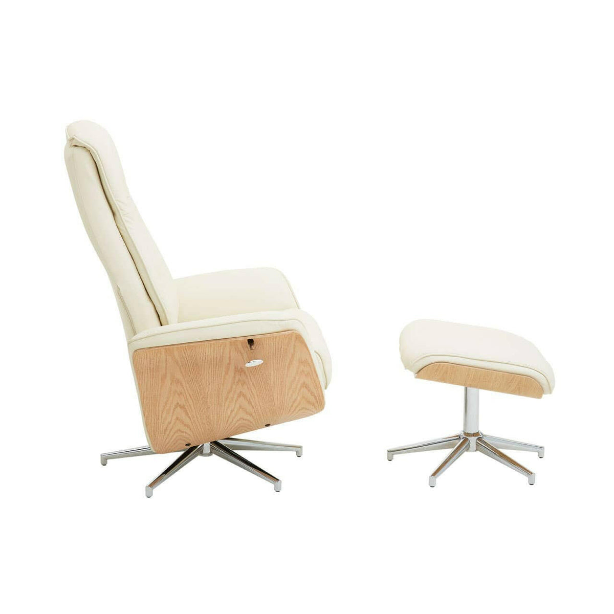 Warrington Ivory Leather Effect Recliner And Footstool.