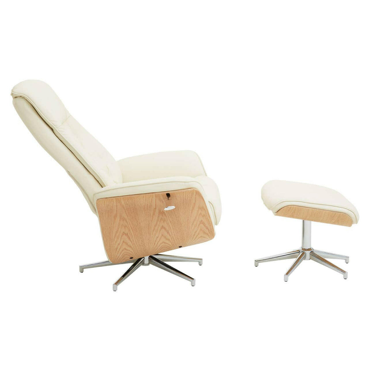 Warrington Ivory Leather Effect Recliner And Footstool.