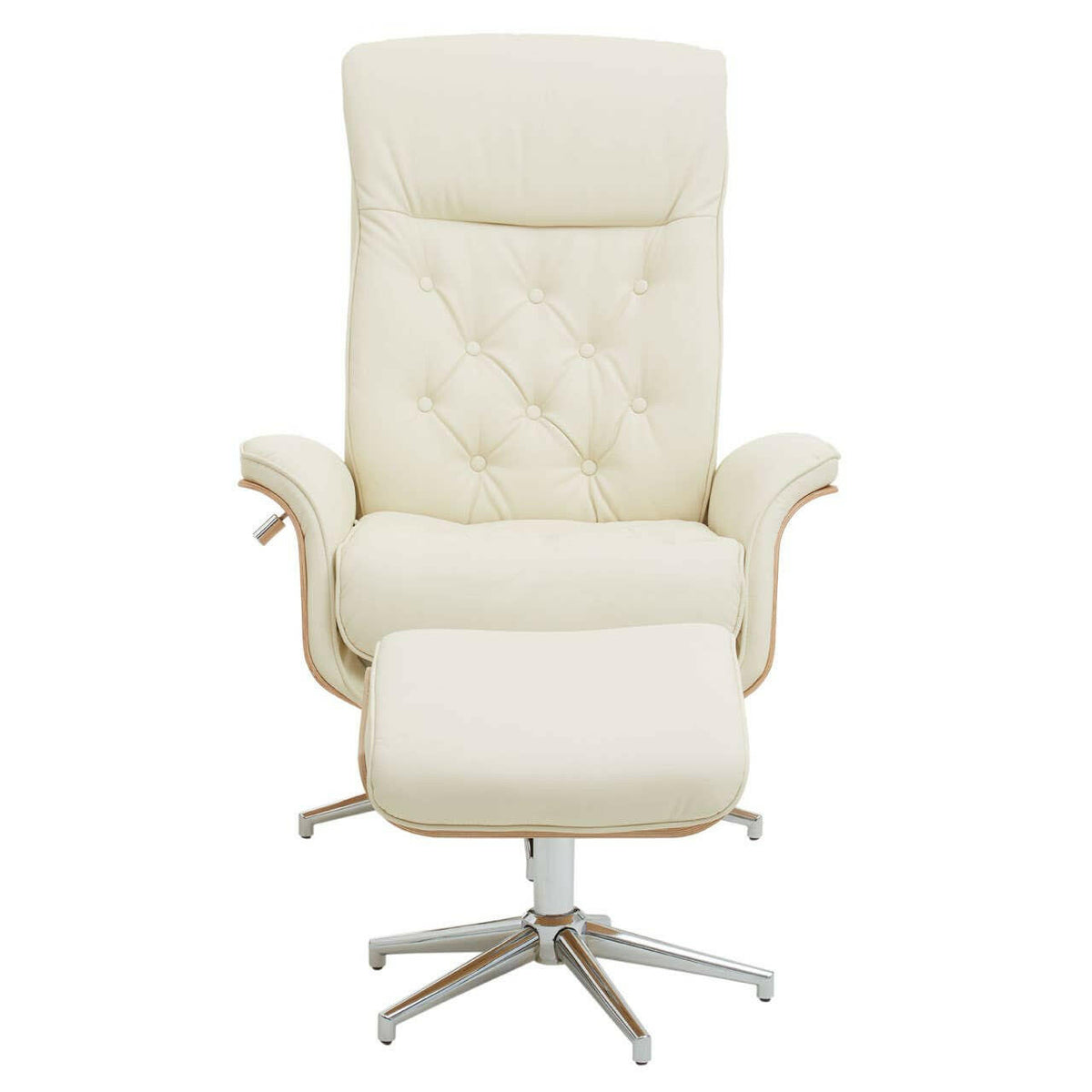 Warrington Ivory Leather Effect Recliner And Footstool.