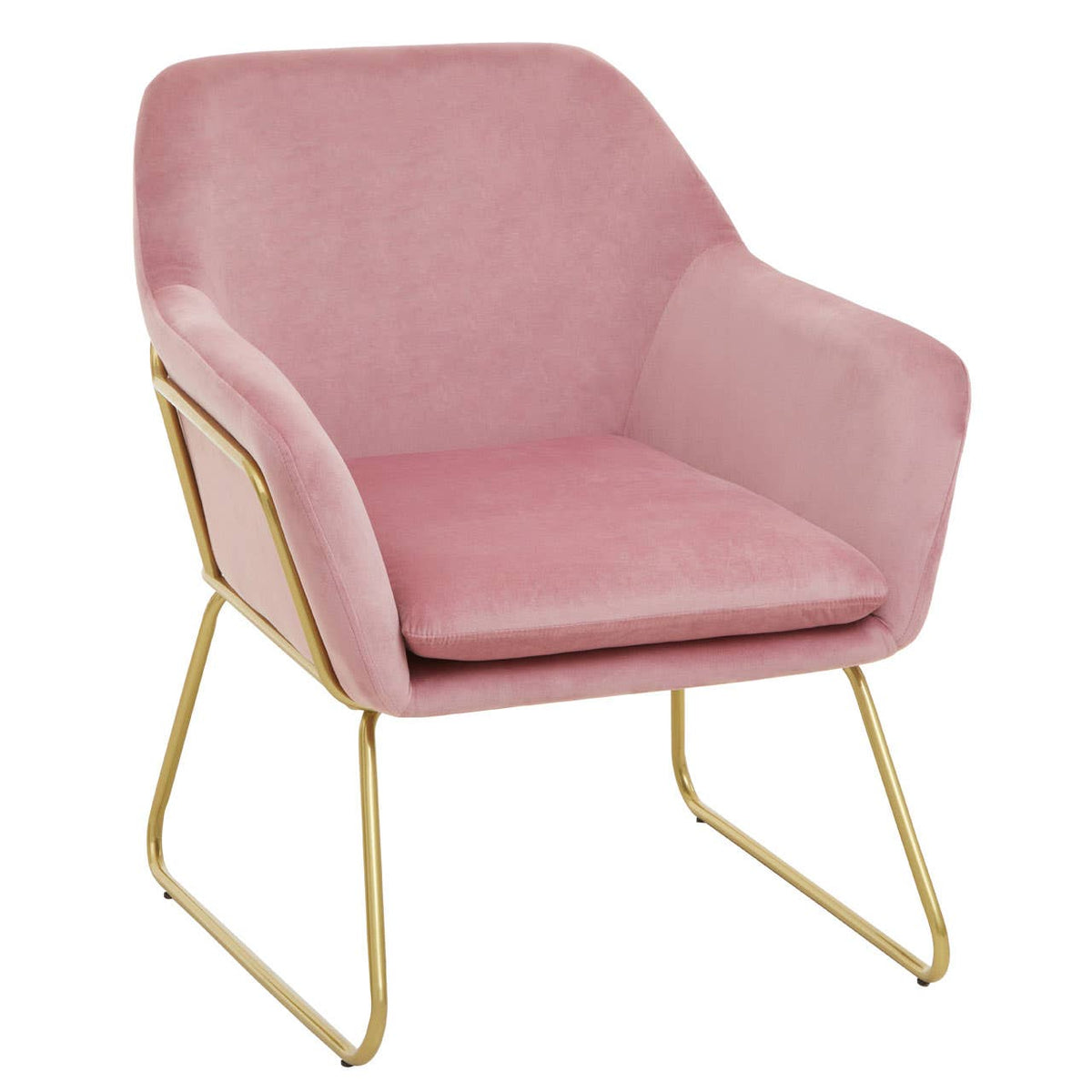 Xander Pink Velvet Bushed Gold Armchair.