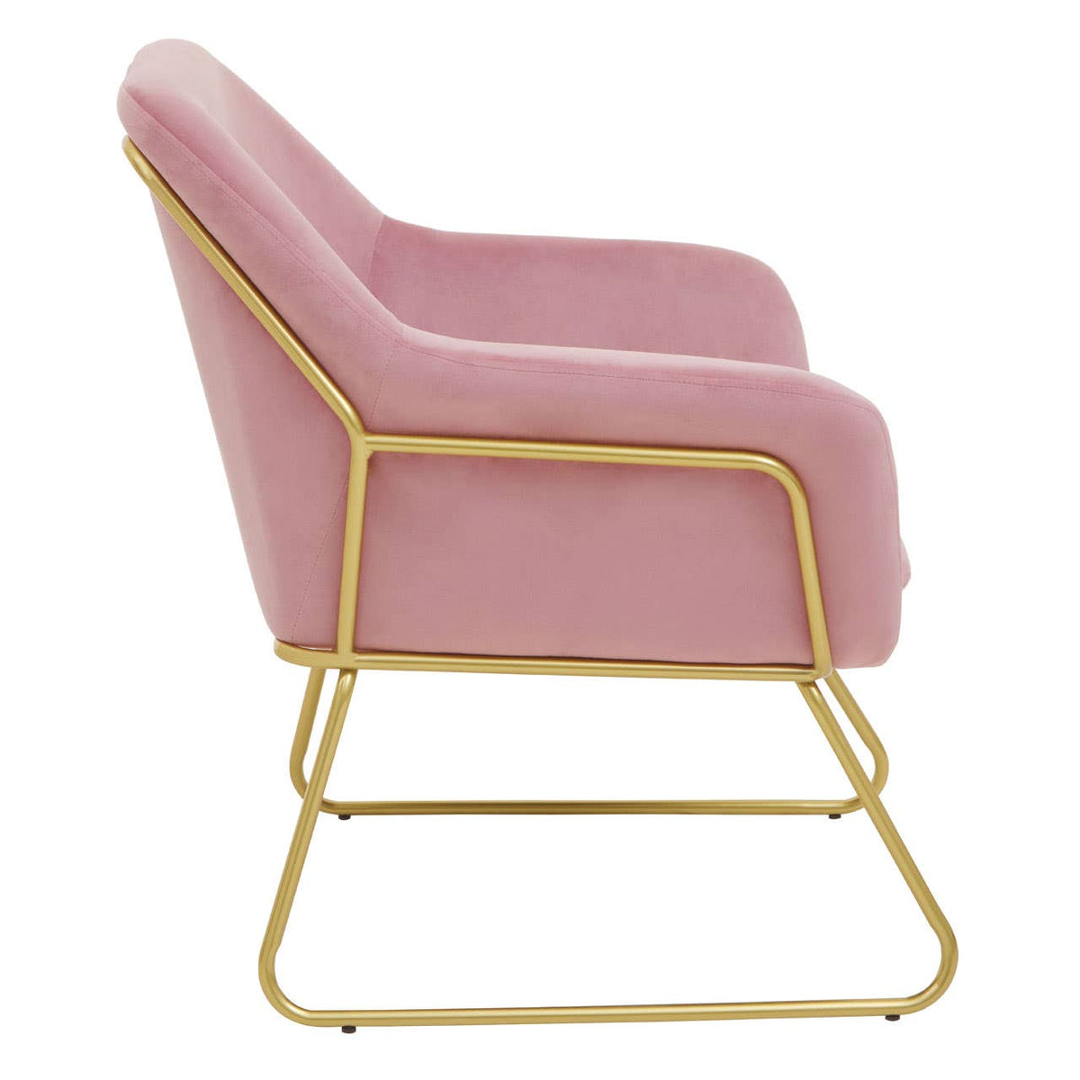 Xander Pink Velvet Bushed Gold Armchair.
