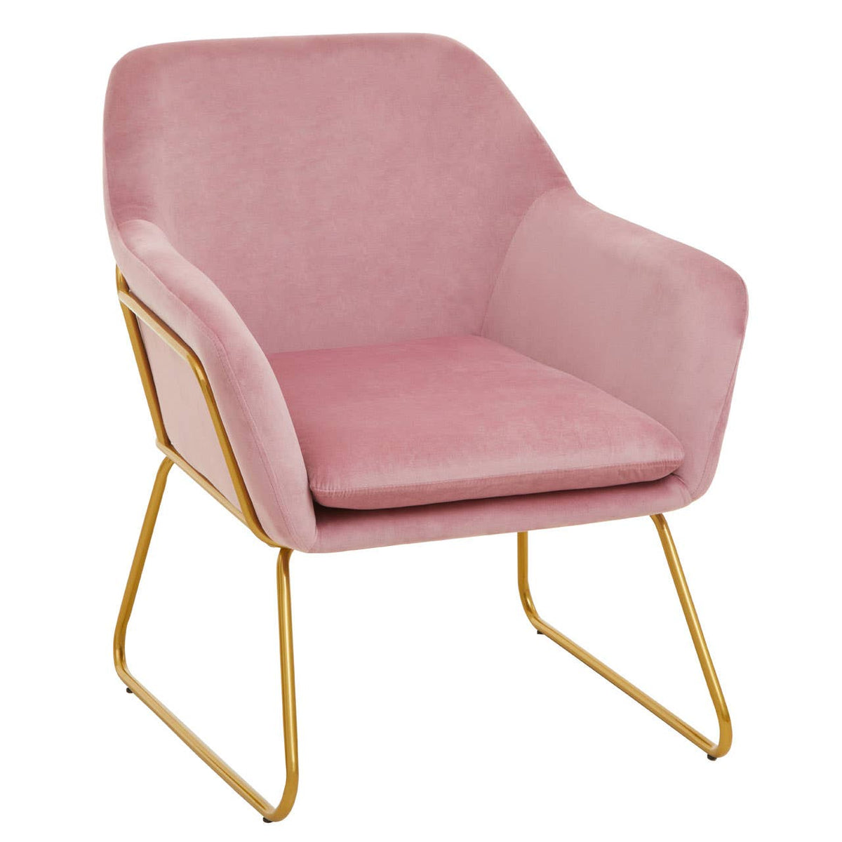 Xander Pink Velvet Powder Gold Armchair.
