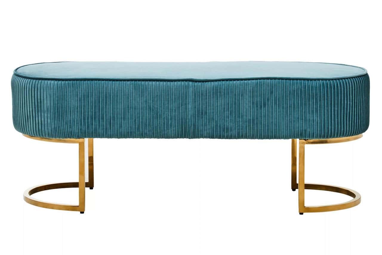 Noosa & Co. Living Zamora Green Velvet Ottoman Bench With Gold Finish Legs House of Isabella UK