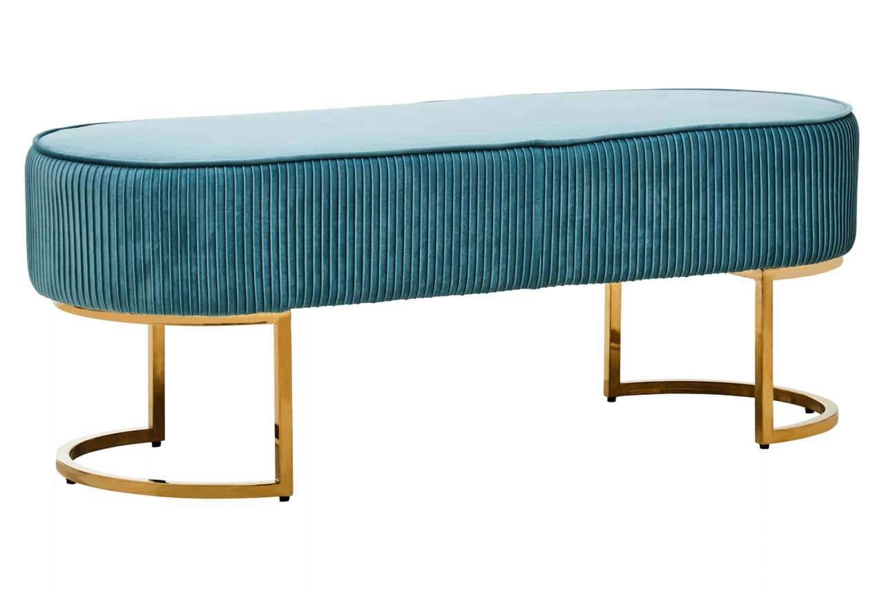 Noosa & Co. Living Zamora Green Velvet Ottoman Bench With Gold Finish Legs House of Isabella UK