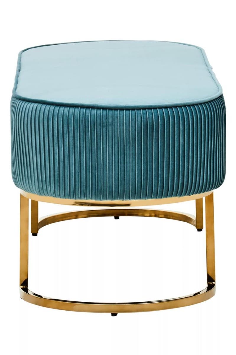 Noosa & Co. Living Zamora Green Velvet Ottoman Bench With Gold Finish Legs House of Isabella UK