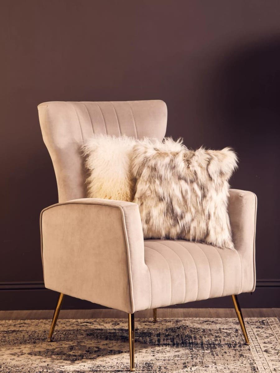 Zamora Mink Velvet Accent Chair With Gold Finish Legs.
