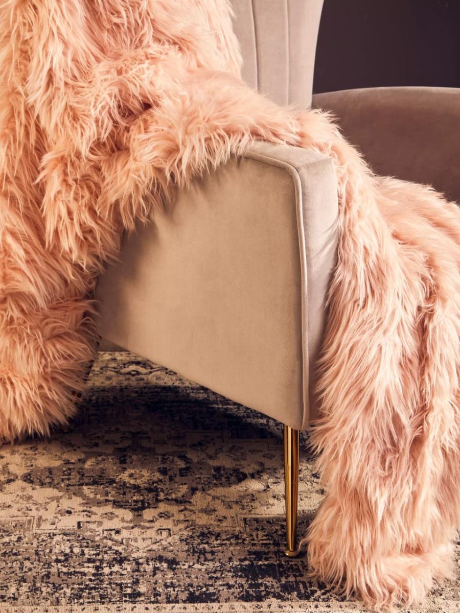 Zamora Mink Velvet Accent Chair With Gold Finish Legs.