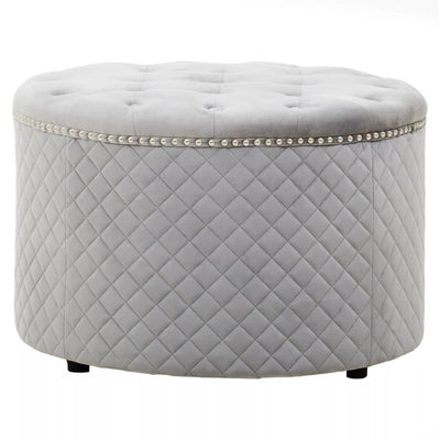 Noosa & Co. Living Zamora Round Grey Velvet Ottoman House of Isabella UK