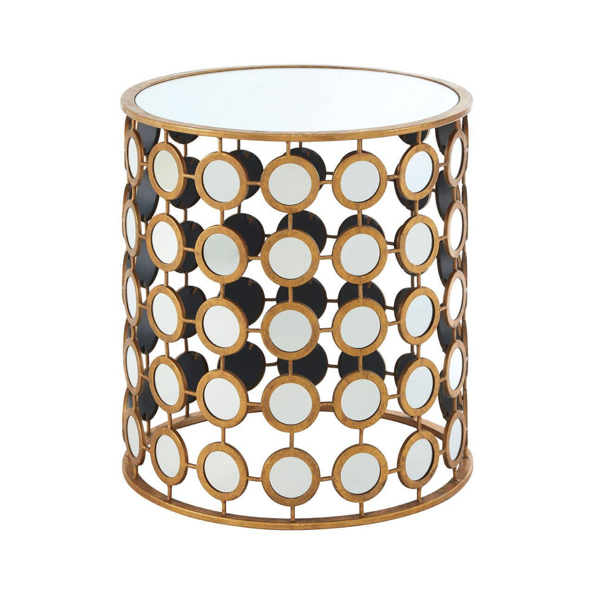 Zariah Gold Finish Mirror Side Table.